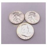 Franklin Half Dollars AU 1961,62, 63