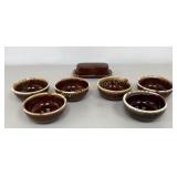 VTG Brown Drip Glaze Bowls, Butter Dish 7 Pc Lot