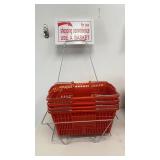4-Plastic Shopping Baskets Metal Stand & Sign