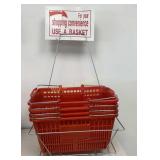 4-Plastic Shopping Baskets Metal Stand & Sign