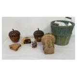 Harvest Basket, Wooden Acorn Storage Canisters