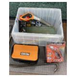 Tote w/ Contents: Lockset, Pry Bars, Pruning Saw,