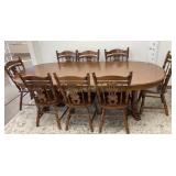 Tell City Wooden Dining Table w/ 8 Chairs & 2