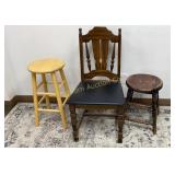 VTG Chair, 19" & 24" Bar Stools 3 Pc Lot