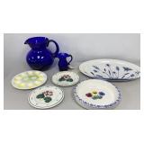 Cobalt Blue Hand Blown Glass Pitchers, Crock