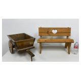 Wooden Doll Bench & Wagon 2 Pc Lot