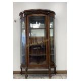 Antique Oak Curved Glass China Hutch w/ Claw Feet