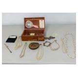 Cedar Trinket Jewelry Box w/  VTG Contents