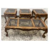 Oak 4 Pc Coffee & End Tables Set w/ Glass Tops,