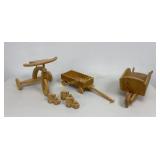 Wooden Toy Cars, Doll Wheelbarrow and Tricycle