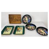 Wood & Metal Trays 6 Pc Lot Various Sizes/Styles