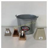 Cowbells Assortment w/ Galvanized Pail 5 Pc Lot