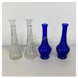 VTG Cobalt Blue Beehive Glass Bud Vases, Crystal