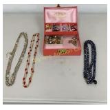 VTG Jewelry Box w/ Contents, Cameo Ring, Necklaces