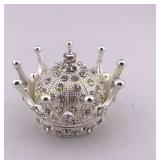 Silver Toned Rhinestone Studded Crown Trinket Box