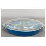 VTG Pyrex Blue Pyrex Oval Divided Casserole Dish