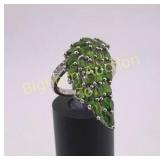 Ring Size 6.5 Diamonds, Peridot, Sterling Silver