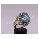 Ring Size 8.25 Blue Topaz, Amethyst,