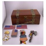 Cedar Trinket Box w/ Collectibles: US Navy Pewter