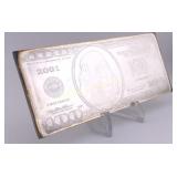 2001 Four Troy Ounce .999 Silver $100.00 Bar