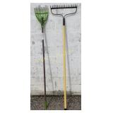 Garden Rake w/ Fiberglass Handle, Shrub Rake