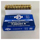 Ammo 7.62 x 54R 20 Rds PPU 150 Gr SPBT