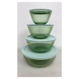 Pyrex Green Glass Mixing Bowl Set w/ Lids