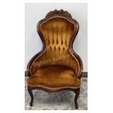 VTG Victorian Style Parlor Chair w/ Tufted Velvet