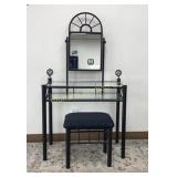 Vanity w/ Mirror & Bench Black Metal & Glass