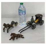 VTG Cast Iron Horses, Buggy & Persons
