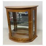 Oak Curved Glass Curio Cabinet w/ Mirrored Back