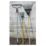 Leaf, Shrub & Garden Rakes 3 Pc Lot