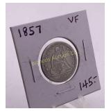 1857 Liberty Seated Quarter VF