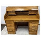 Oak S-Curve Roll Top Desk, 7 Drawers,