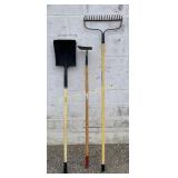 Flat Shovel w/ Fiberglass Handle, Graden Hoe