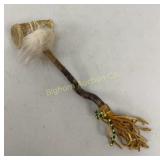 Native Style Rattle w/ Rawhide, Fur & Beads