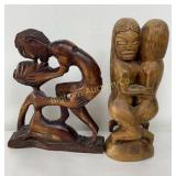 Hand Carved Wooden Couple Kissing & Tahitian Style