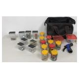 Tool Bag w/ Contents: Measuring Tapes Garage Hooks