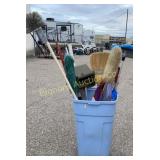 Trash Can on Wheels w/Contents, Push Broom