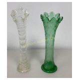VTG Green Rain Drop 12" Vase Clear Ripple