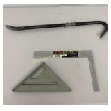 Speed Square, 12" Square, 24" Pry Bar 3 PC Lot