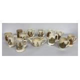VTG Roseville Mugs & Teapot 13 Pc Lot