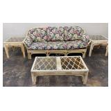Rattan Sofa & Table Set: 4 Pc Lot