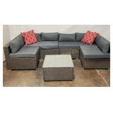 7 Pc Grey Wicker Outdoor Sectional Furniture Set