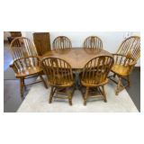 Oak 7 Pc Dining Set 6 Chairs, 2 Leaves
