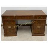Henredon Campaign Style Desk w/ 7 Drawers