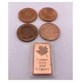 One Ounce .999 Copper Round & Bar Assortment