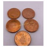 One Ounce .999 Copper Round Assortment 5 Pc Lot