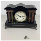 Antique Waterbury 4 Pillar Mantel Clock w/ Key