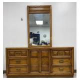 Oak 9 Drawer Dresser w/ Mirror